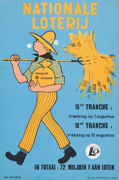 15de tranche: trekking op 7 augustus. 16de tranche: trekking op 21 augustus. In totaal: 72 miljoen F aan loten
