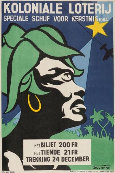 Koloniale Loterij. Speciale schijf voor Kerstmis 1954. Het biljet 200 FR. Het tiende 21 FR. Trekking 24 december.