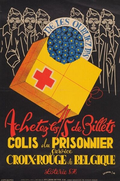 Ne les oubliez pas. Achetez les 1/5 de billets. Colis du prisonnier. Service Croix-Rouge de Belgique. Loterie SH