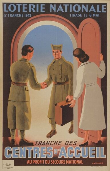Loterie Nationale. 5e tranche 1942. Tirage le 8 mai. Tranche des centres d'accueil au profit du Secours National