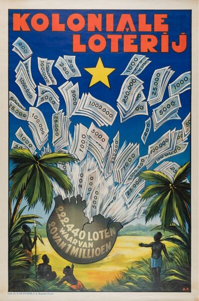 Koloniale Loterij. 222.440 loten waarvan 20 van 1 millioen
