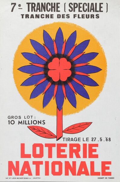 7e tranche (spéciale). Tranche des Fleurs. Gros lot : 10 millions. Tirage le 27.5.'68