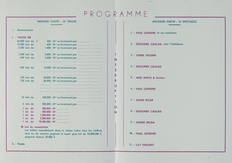 Tirage de la 7ème tranche. Tranche du Travail. Programme