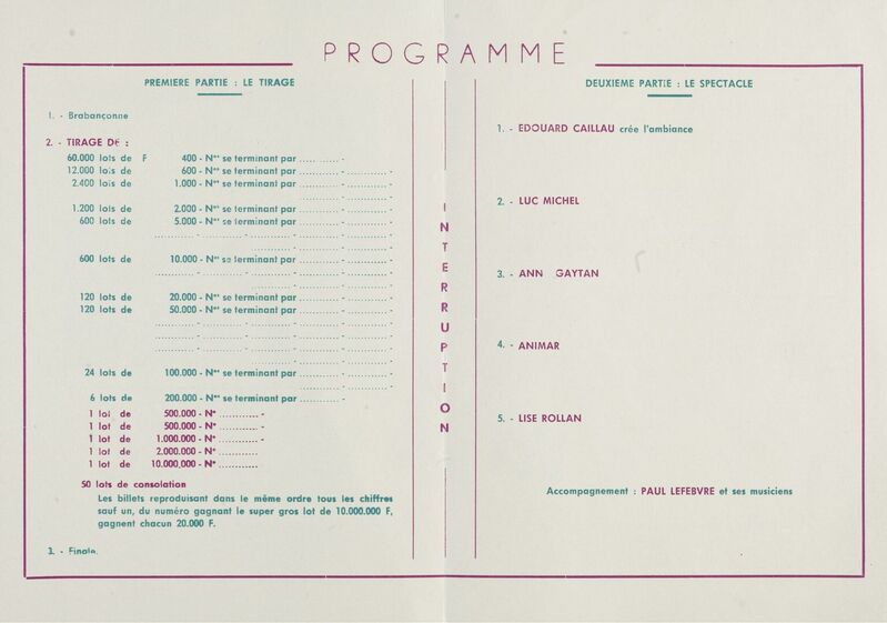 Tirage de la 7ème tranche. Tranche du Travail. Programme