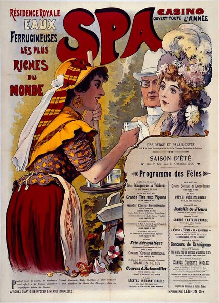 Spa. Résidence royale. Eaux ferrugineuses les plus riches du monde. Casino ouvert toute l'année