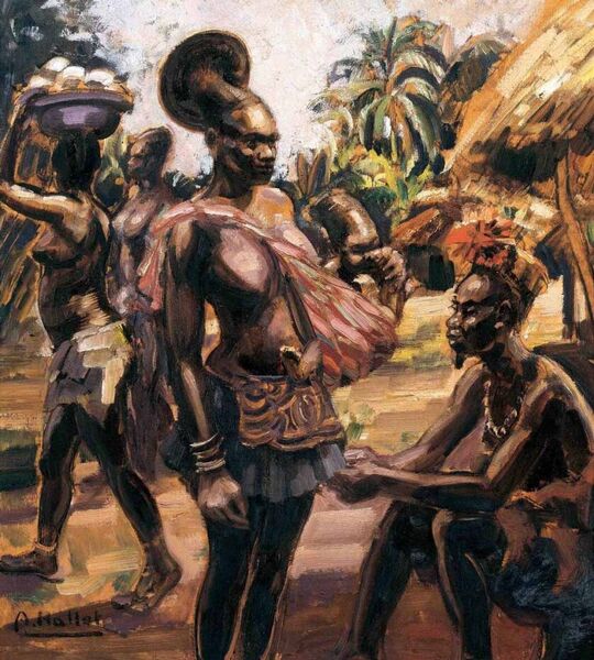 Mangbetu-notabele met vrouw en kind