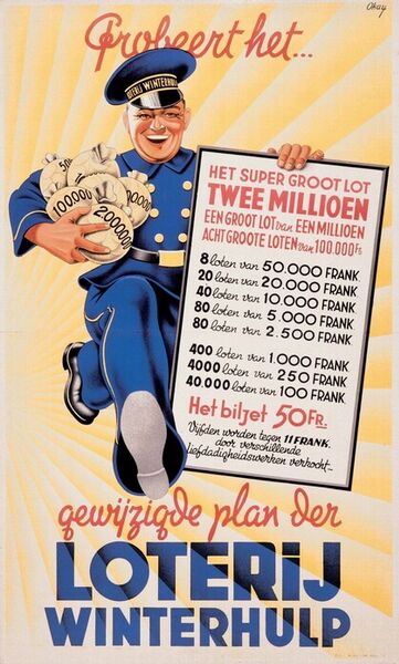 Probeert het... gewijzigde plan der Loterij Winterhulp.