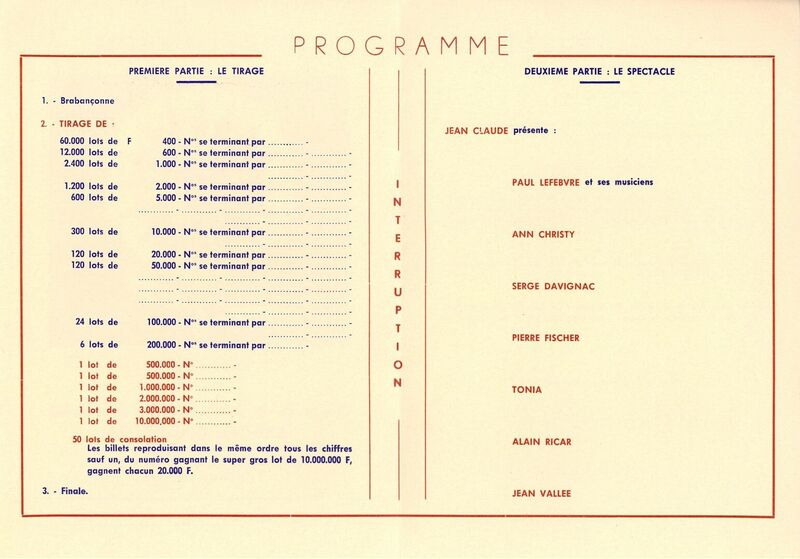 Tirage de la 7ème Tranche (Spéciale). Tranche des Fleurs. Programme