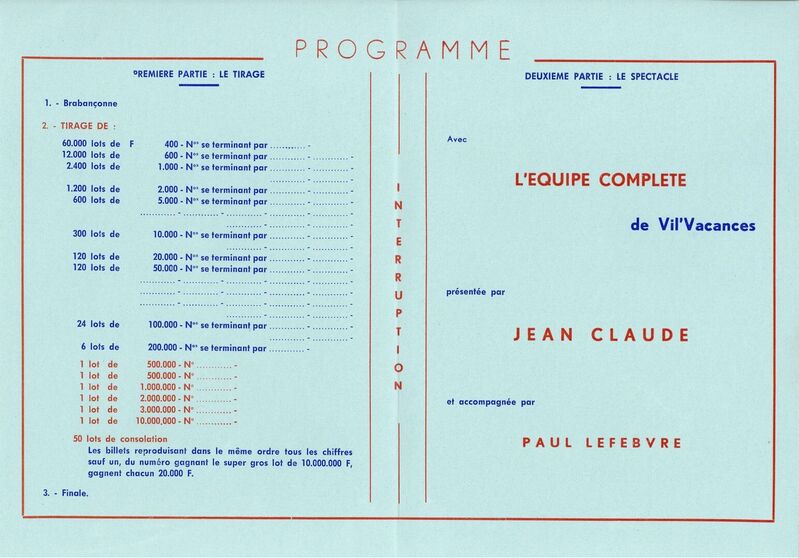 Tranche spéciale du Bonheur 1967. Programme