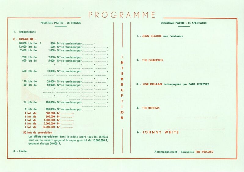 Tirage de la 20ème tranche. Tranche des Catherinettes. Programme