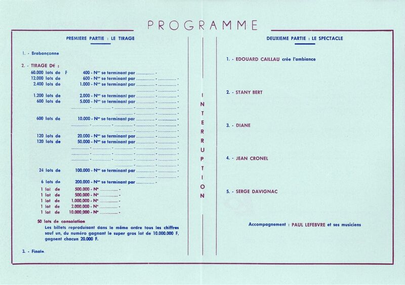 Tirage de la Sixième Tranche. Programme