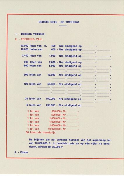 Trekking van de 23ste Tranche. St.-Niklaastranche. Programma