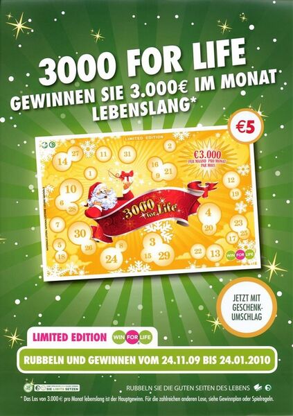 3000 for Life. Gewinnen Sie 3.000 € im Monat lebenslang.